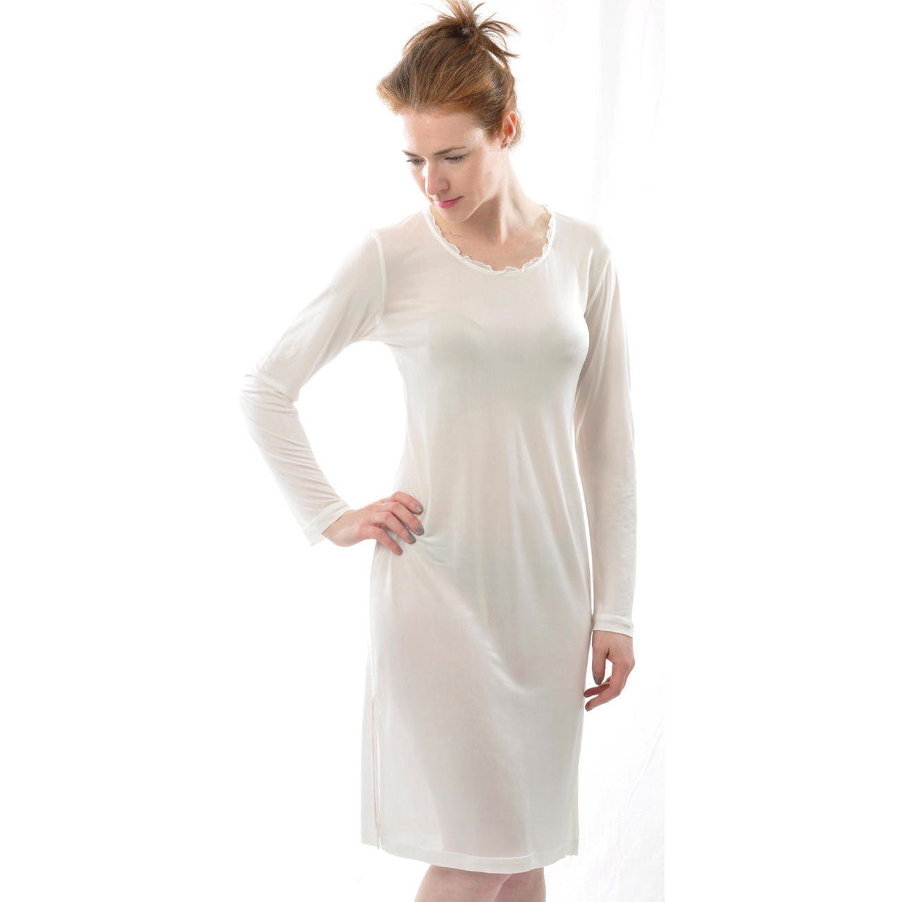Chemise de nuit manches longues 100% soie bio - ALKENA