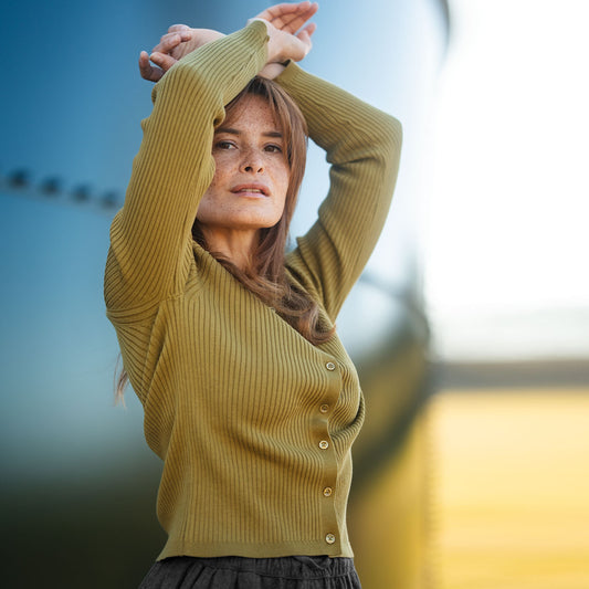 Cardigan UNARA en coton bio cotelé - LIVING CRAFTS