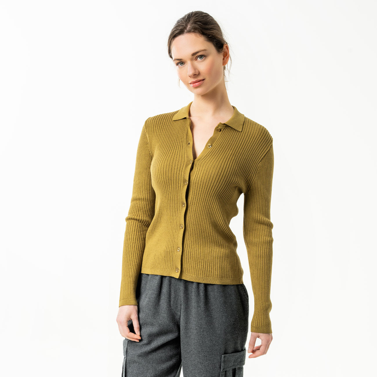 Cardigan UNARA en coton bio cotelé - LIVING CRAFTS