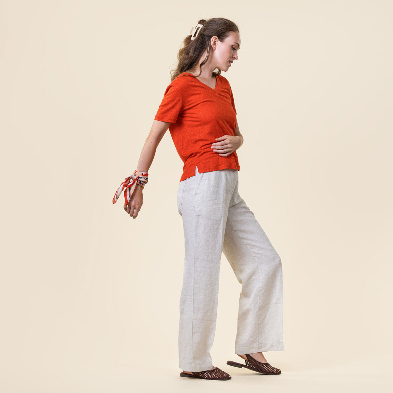 T-shirt col V TALIDA en 100% lin - LIVING CRAFTS