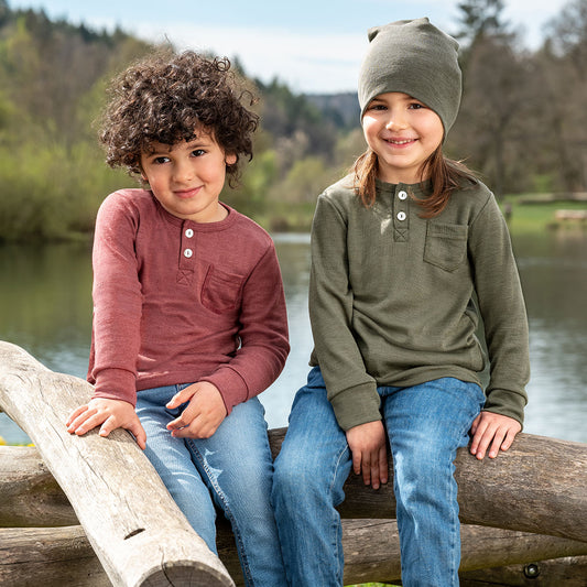 T-shirt enfant col tunisien laine et soie - ENGEL