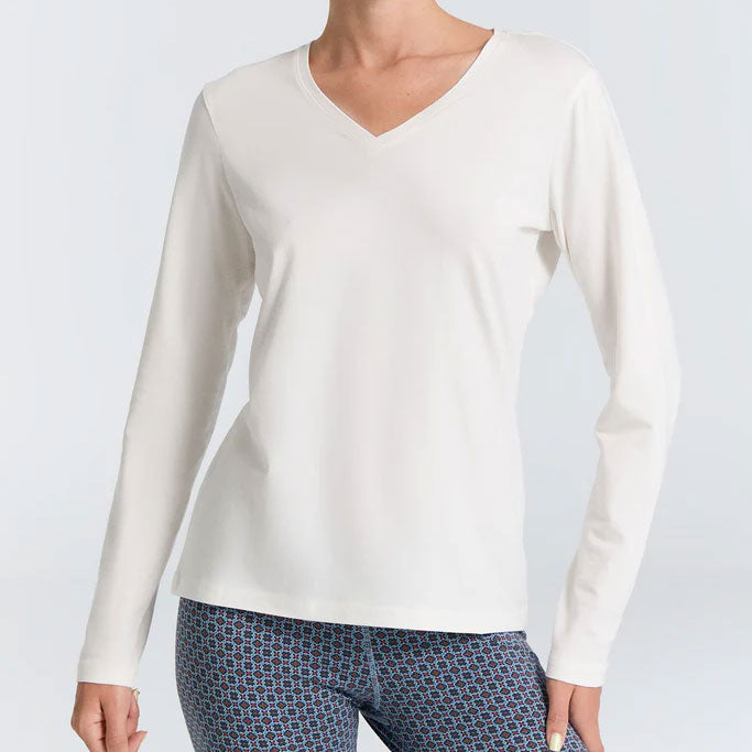 T-shirt col V manches longues en coton - LEELA COTTON