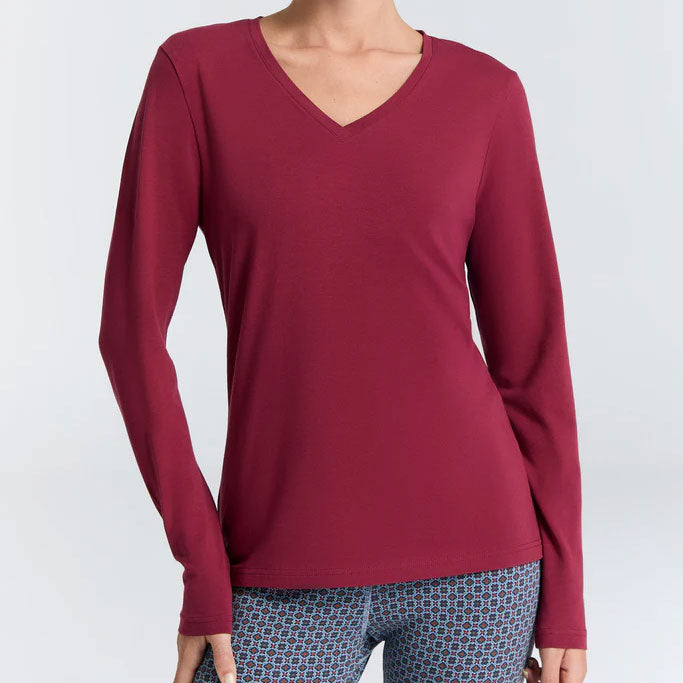 T-shirt col V manches longues en coton - LEELA COTTON