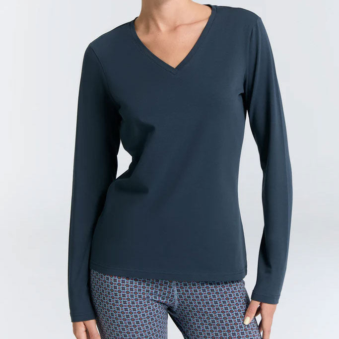 T-shirt col V manches longues en coton - LEELA COTTON