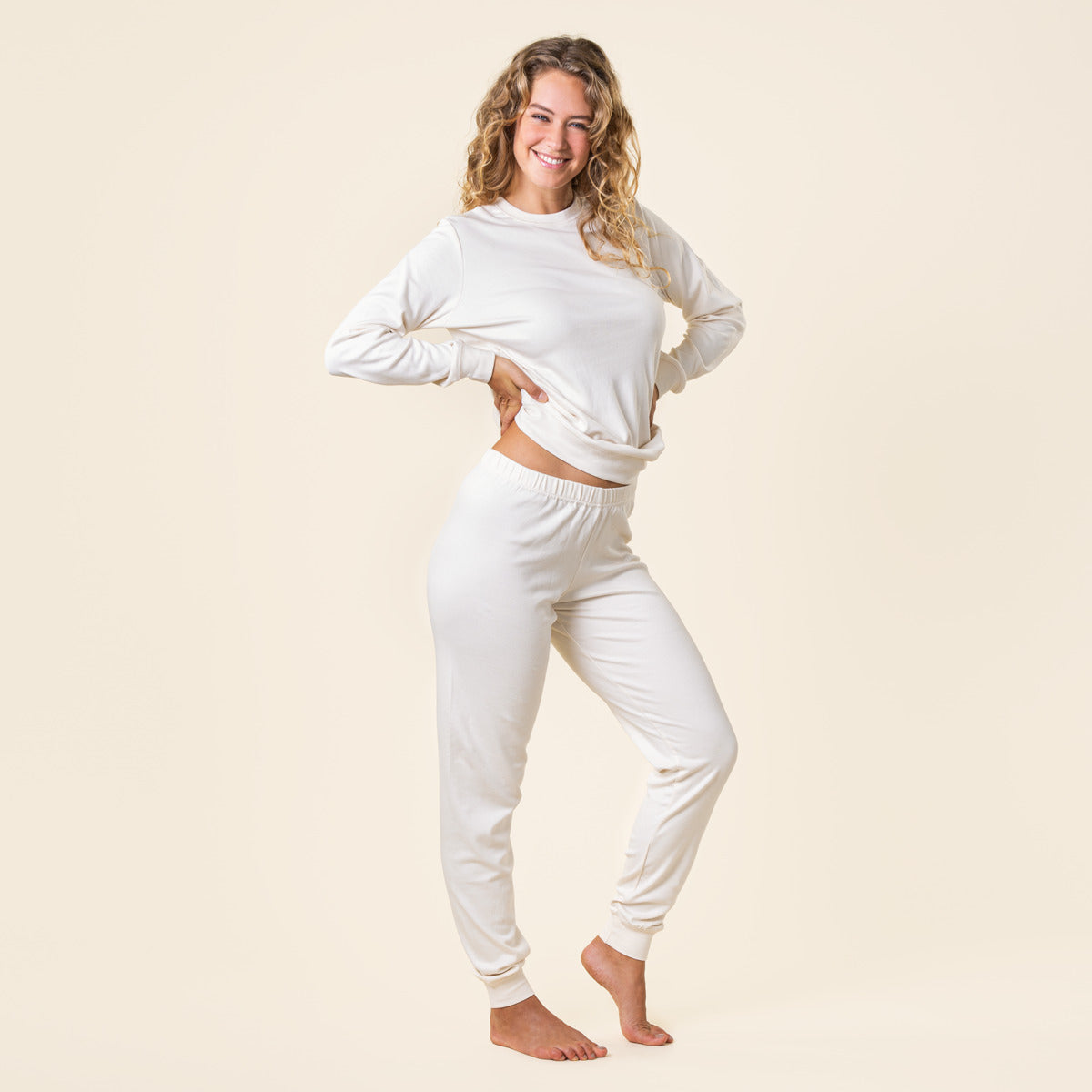 pyjama bio femme manches longues couleur écru
