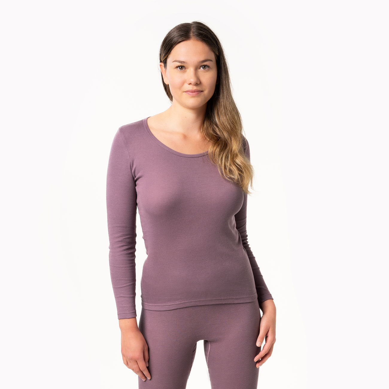 Chemise de corps pour femme manches longues sans coutures sur les cotés en coton bio