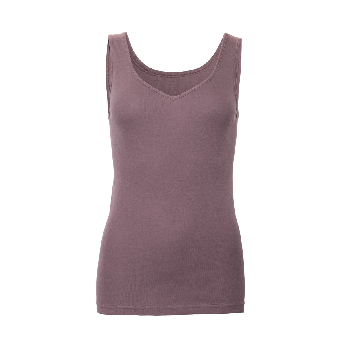 Débardeur col V en coton bio certifié bretelles larges et long.