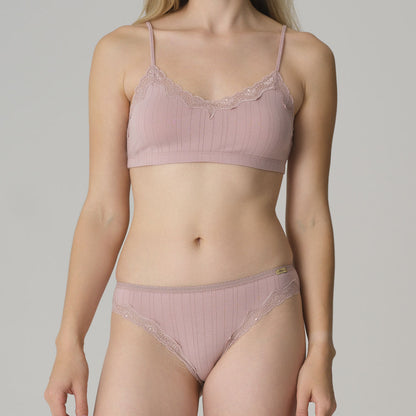 Slip côtelé et dentelle - COMAZO