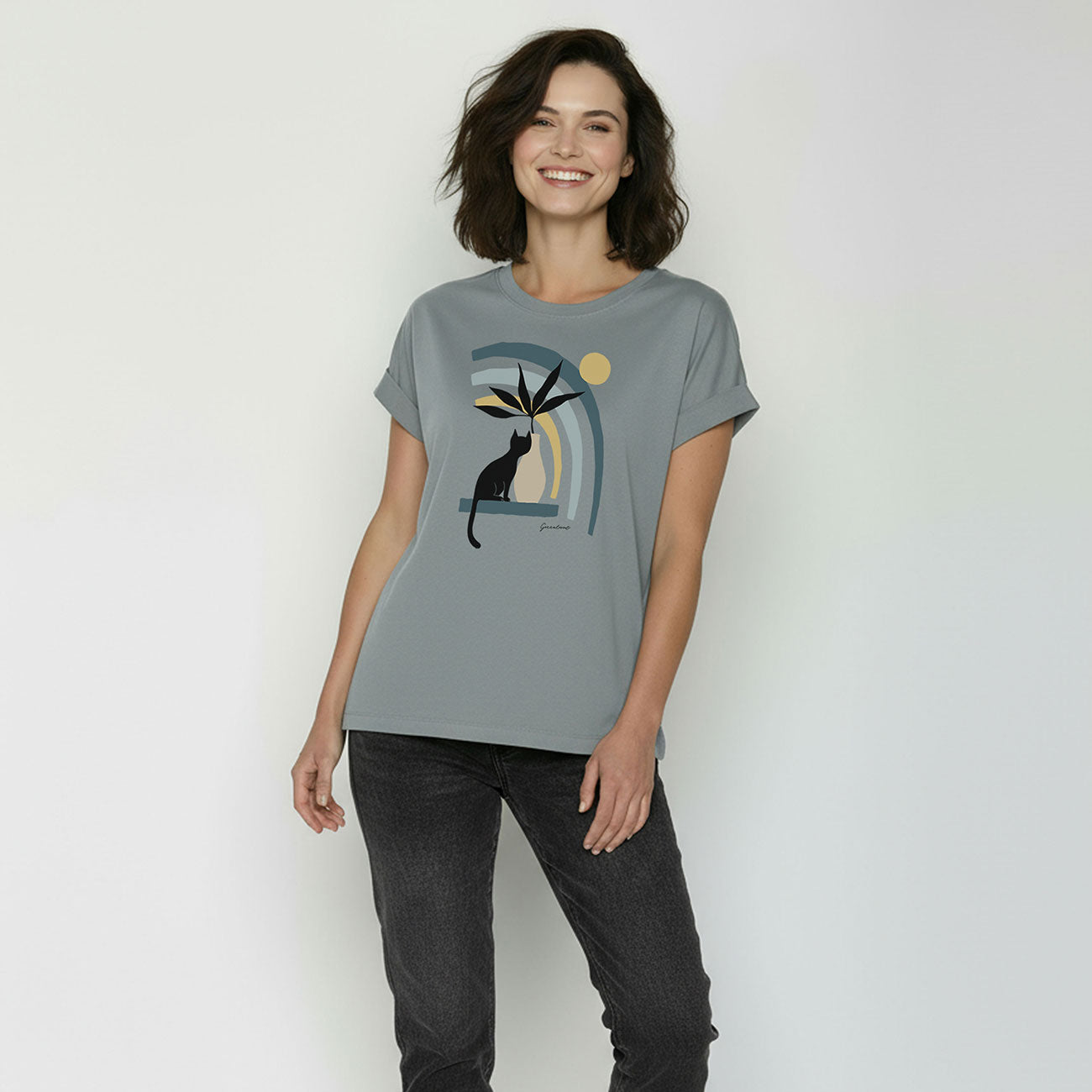 T-shirt LOONY imprimé vase et chaton - GREENBOMB