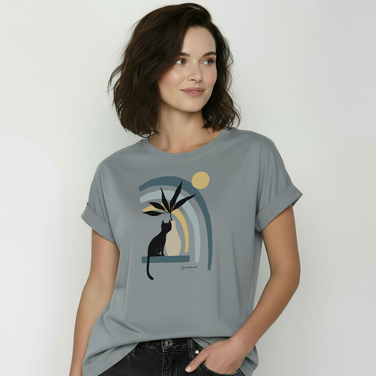 T-shirt LOONY imprimé vase et chaton - GREENBOMB