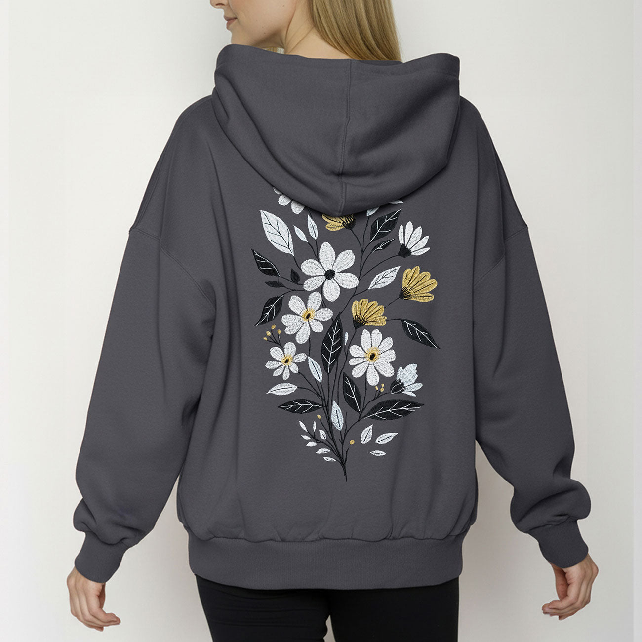 Sweat à capuche brodé fleurs dans le dos - GREENBOMB