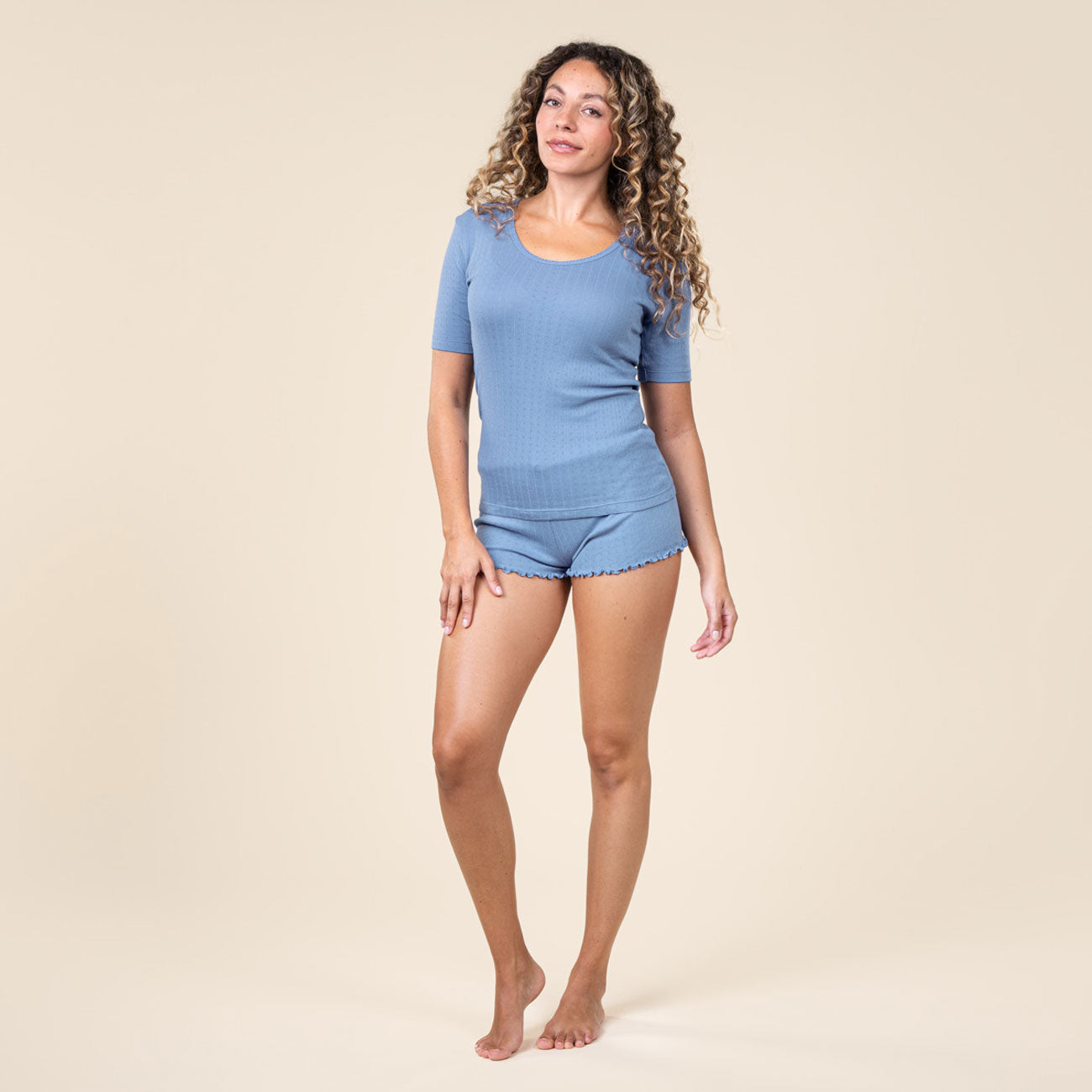 Short de nuit ajouré ROSARIA 100% coton bio - LIVING CRAFTS