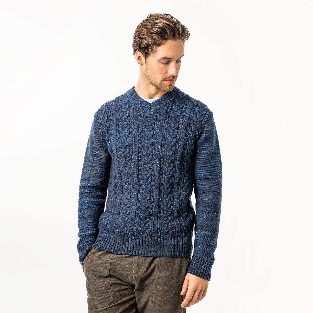 Pull col V YORIN en laine et coton - LIVING CRAFTS