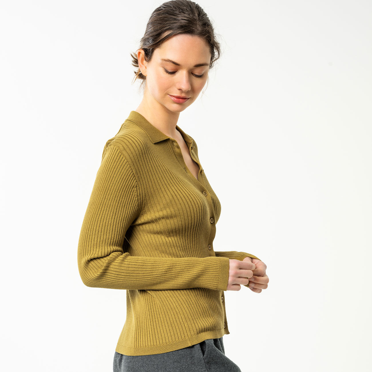 Cardigan UNARA en coton bio cotelé - LIVING CRAFTS