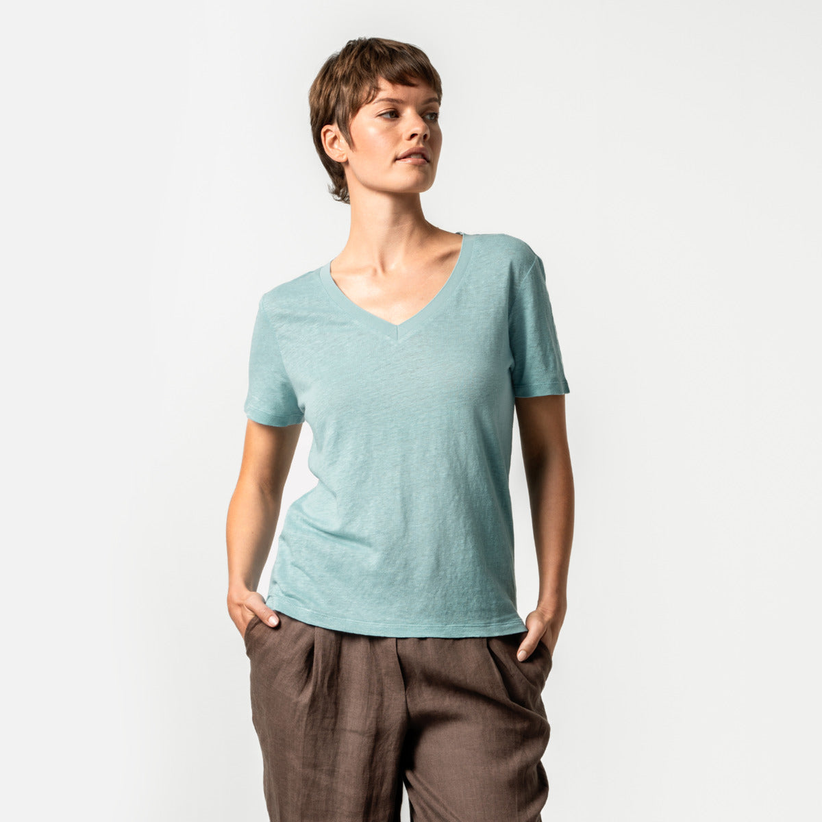 T-shirt col V TALIDA en 100% lin - LIVING CRAFTS