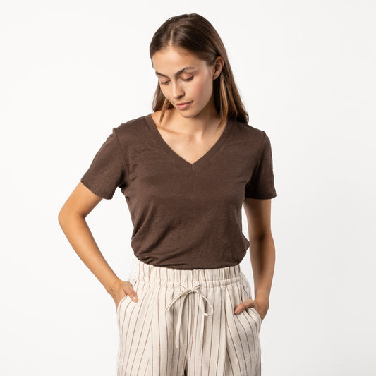 T-shirt col V TALIDA en 100% lin - LIVING CRAFTS
