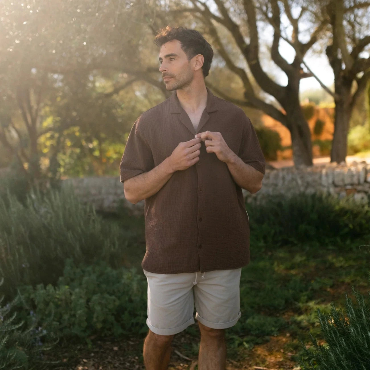 Chemise homme à manches courtes en gaze de coton bio LARS - NORDLICHT