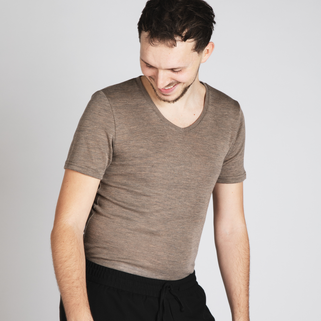 Maillot manches courtes col V homme laine et soie - ENGEL