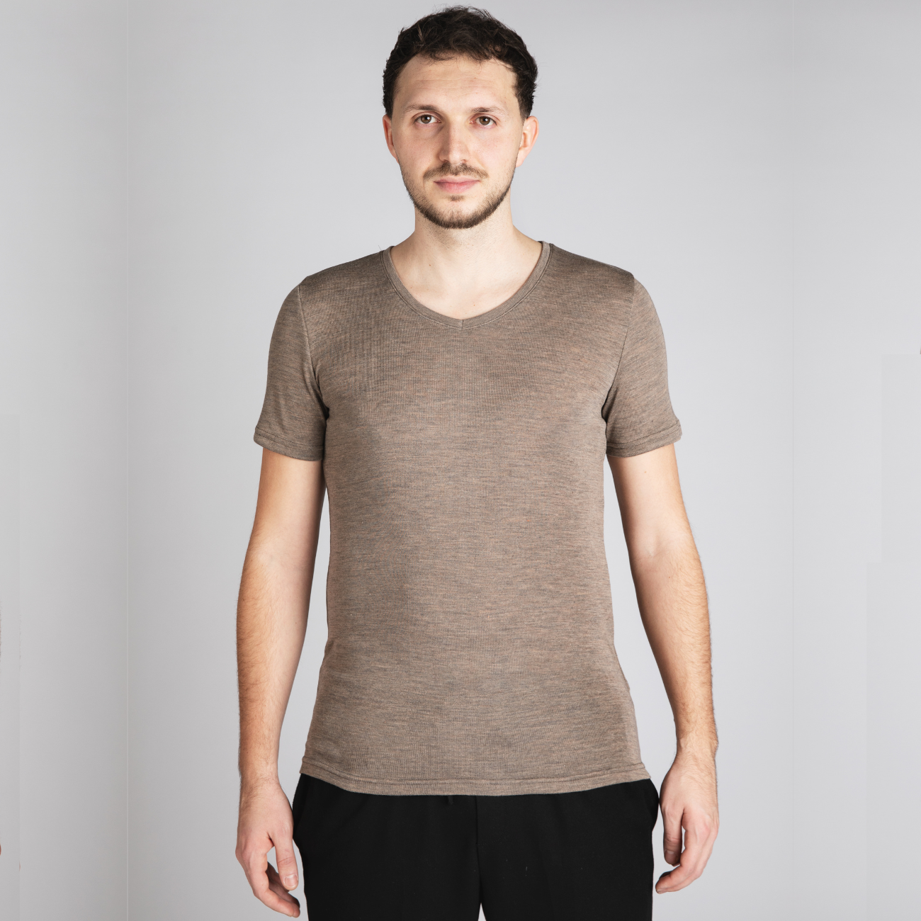 Maillot manches courtes col V homme laine et soie - ENGEL