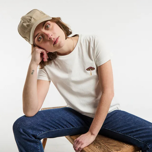 T-shirt Blanche broderie champignon - LA GENTLE FACTORY