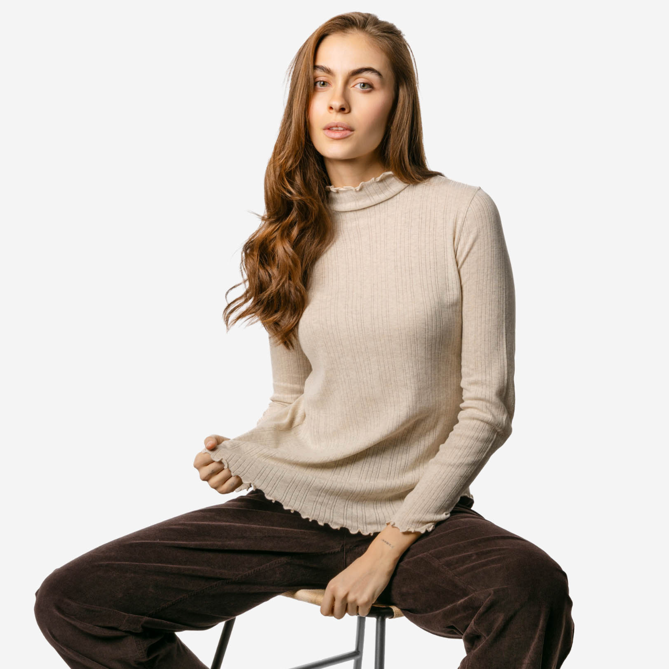 Top cotelé BERENICE col montant 100% coton bio - LIVING CRAFTS