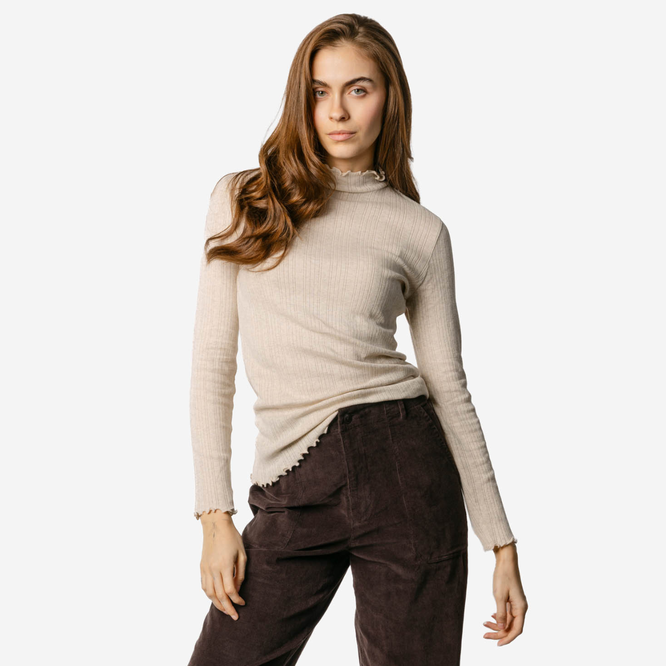 Top cotelé BERENICE col montant 100% coton bio - LIVING CRAFTS